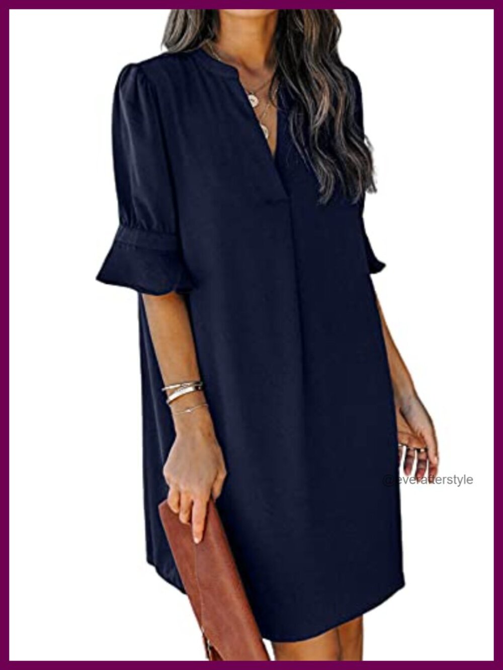 Ruffle Short Sleeve V-Neck Shift Dress Casual Summer Midi